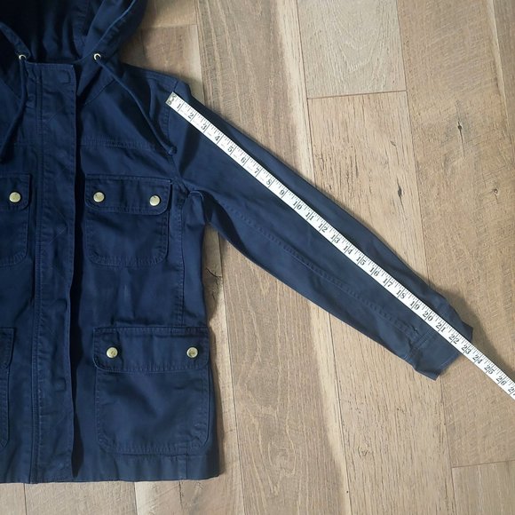 J. Crew Navy Resin-Coated Twill Jacket with Hood - Picture 15 of 15